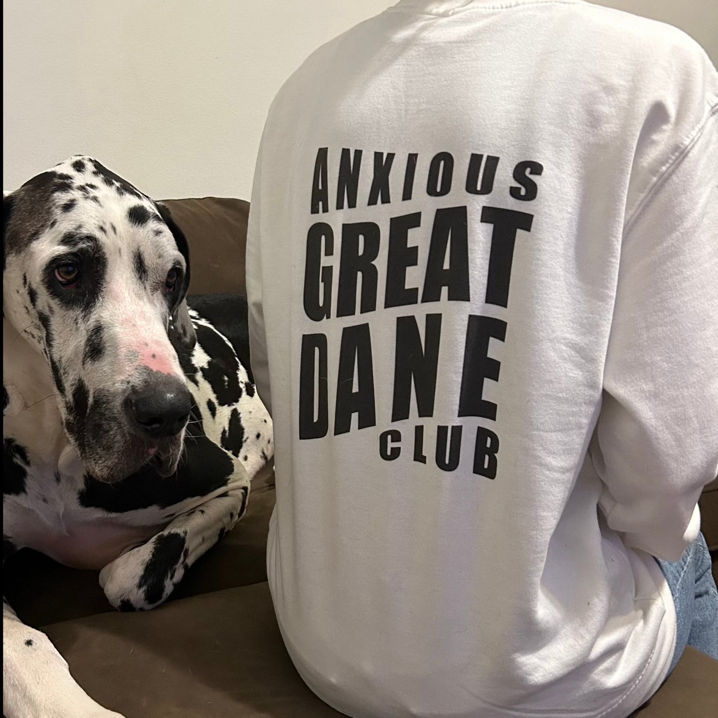 Anxious Great Dane Club White Crewneck